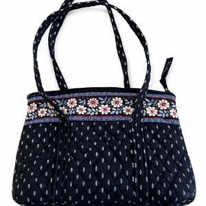 Vera Bradley Alpine Black Quilted Tote Zip Top Shoulder Bag